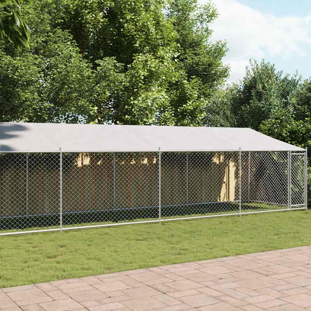 Hundezwinger mit Dach und Tür Grau 2x2x2 m Verzinkter Stahl