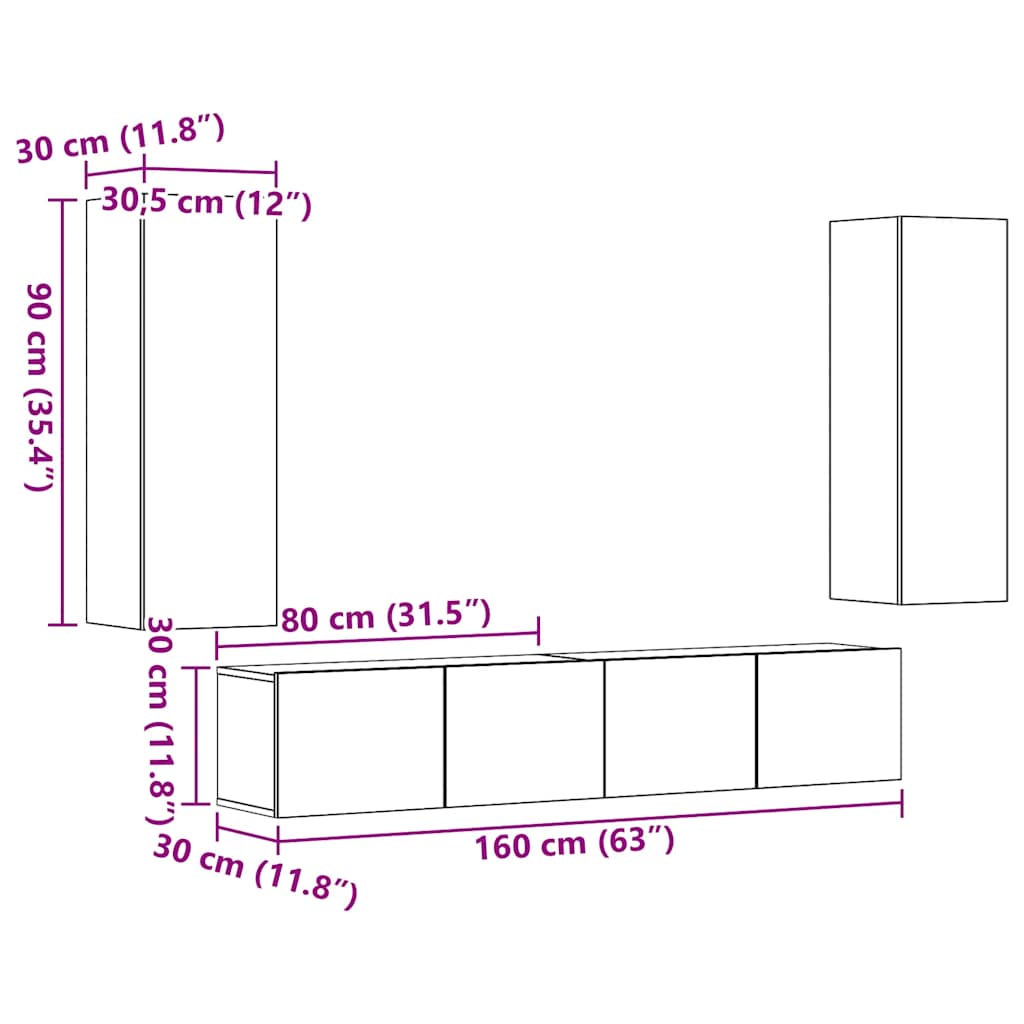4-tlg. TV-Schrank-Set Weiß Holzwerkstoff