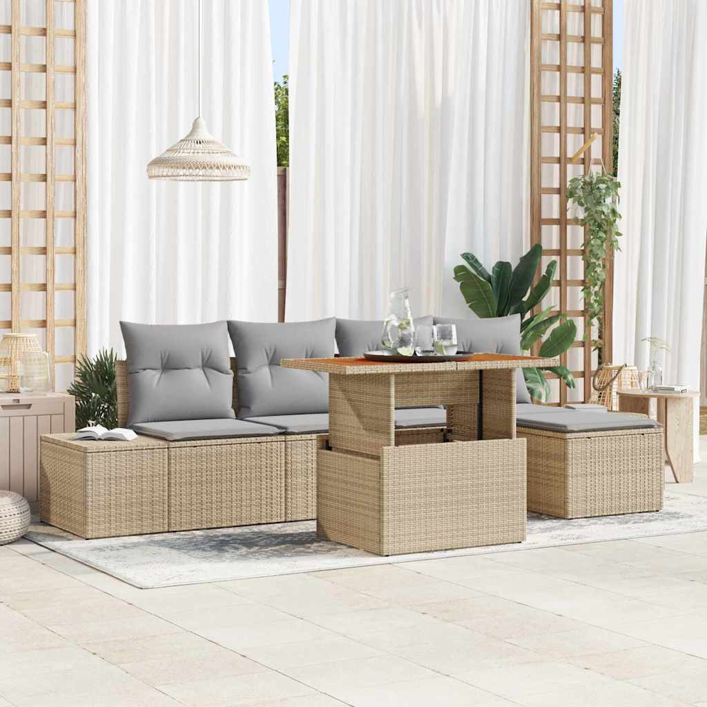 Garten Essgruppe mit Kissen 6 pcs Schwarz und Creme