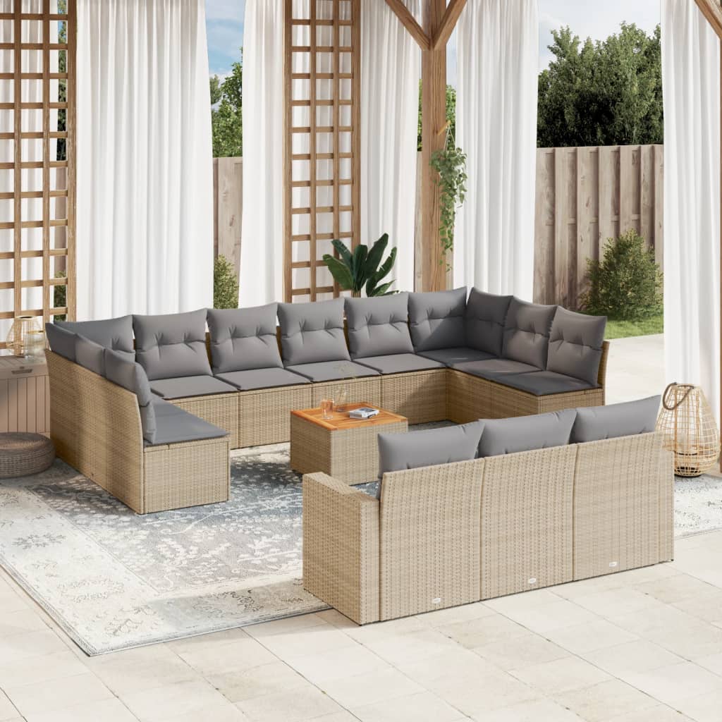 14-tlg. Garten-Sofagarnitur mit Kissen Schwarz Poly Rattan