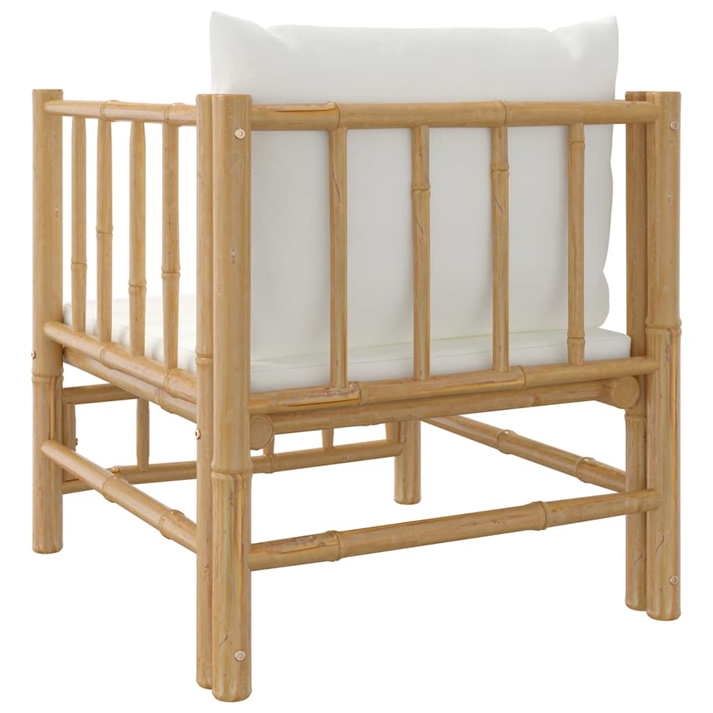 3-tlg. Garten-Lounge-Set mit Kissen Creme Bambus