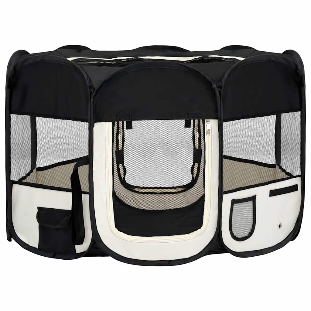 Faltbarer Welpenlaufstall mit Tragetasche Schwarz 90x90x58 cm