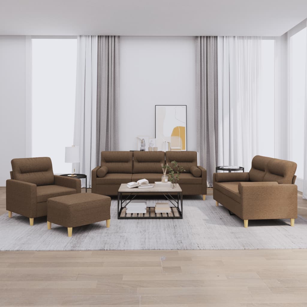 4-tlg. Sofagarnitur mit Kissen Taupe Stoff