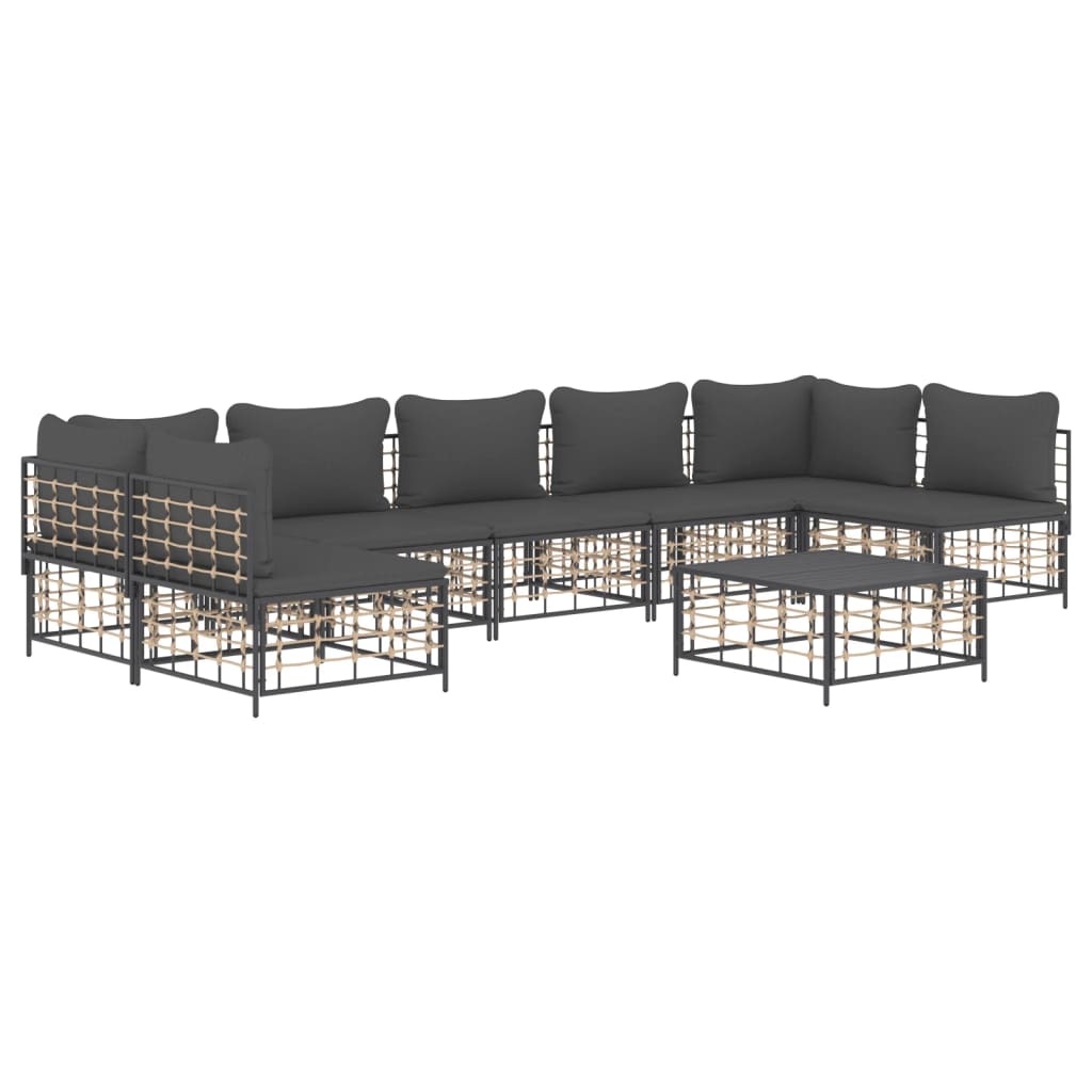 7-tlg. Garten-Lounge-Set mit Kissen Anthrazit Poly Rattan