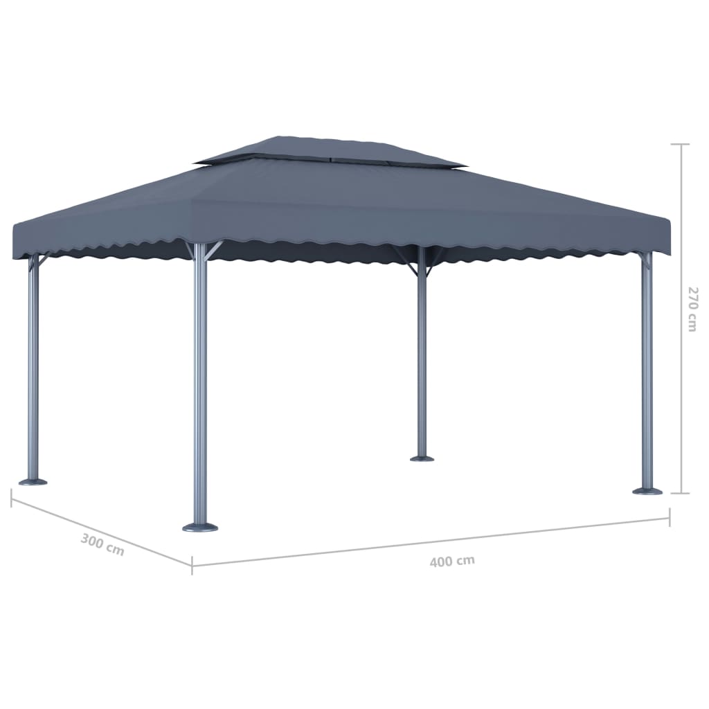 Pavillon mit LED-Lichterkette 400x300 cm Cremeweiß Aluminium