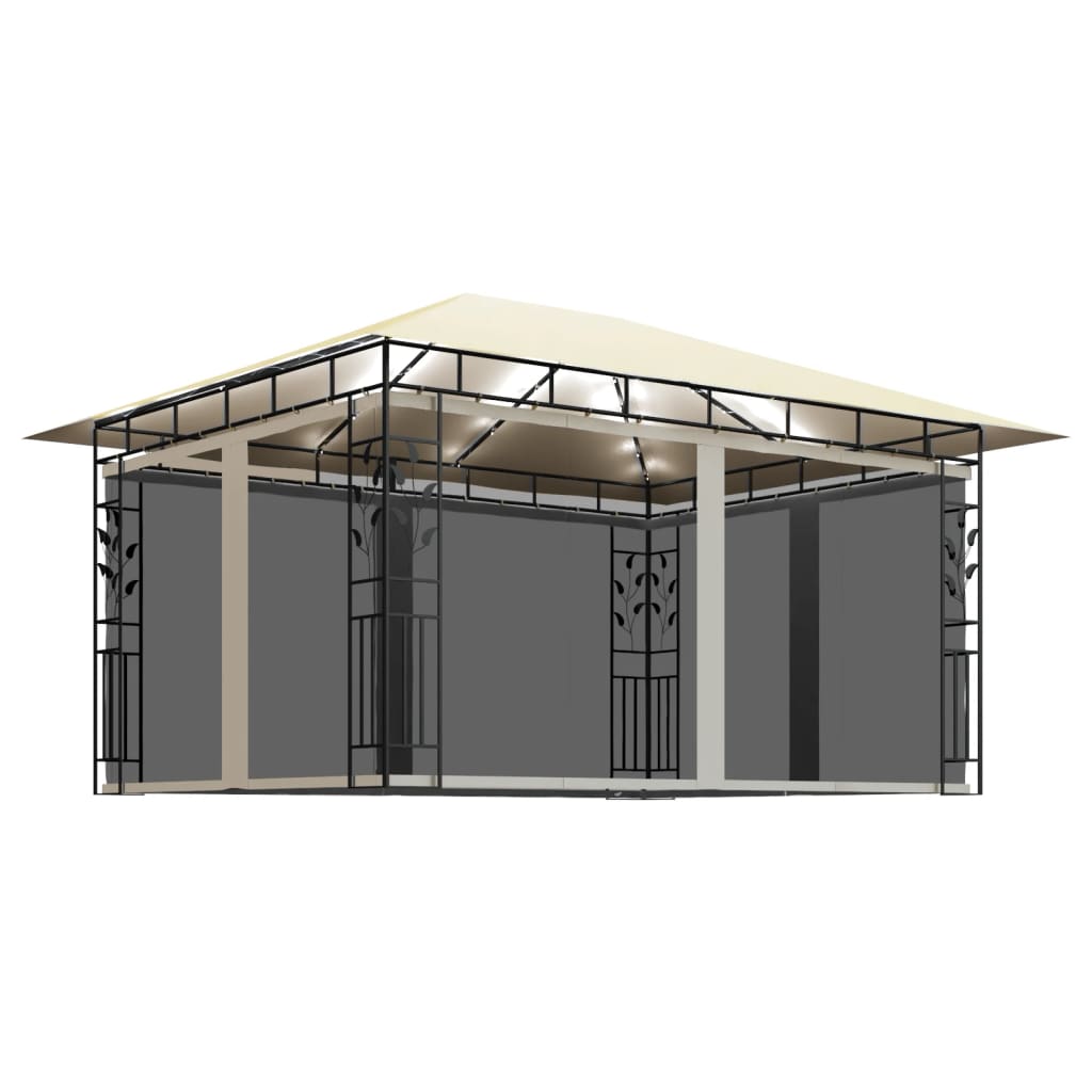 Pavillon mit Moskitonetz & LED-Lichterkette 3x3x2,73m Cremeweiß
