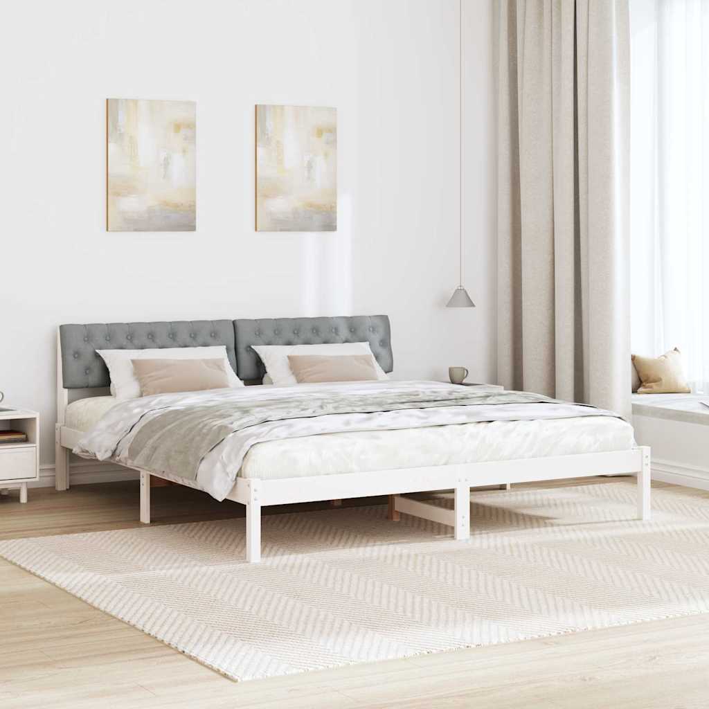 Bettgestell Braun und hellgrau 200 x 200 cm Massivholz Kiefer
