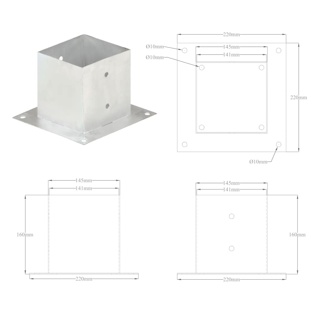 Pfostenanker 4 Stk. Verzinktes Metall 71 mm