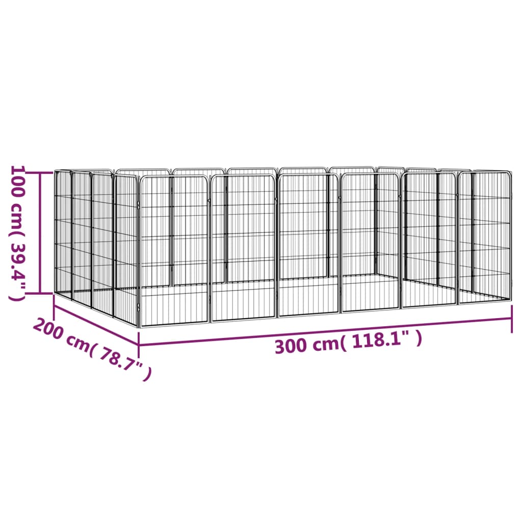 4-tlg. Hundelaufstall Schwarz 50x100cm Stahl Pulverbeschichtung