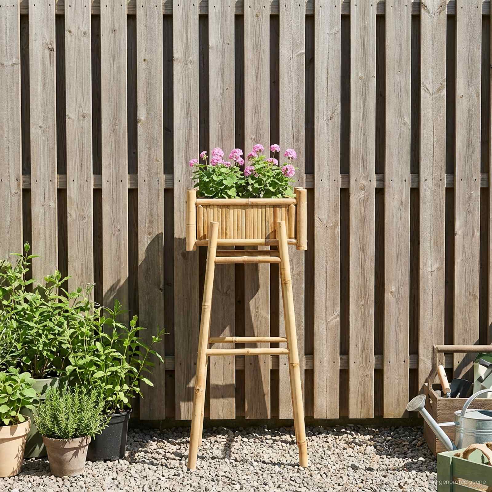 Gartenpflanzer mit Halter Natur 100 x 38 x 74 cm Bambus