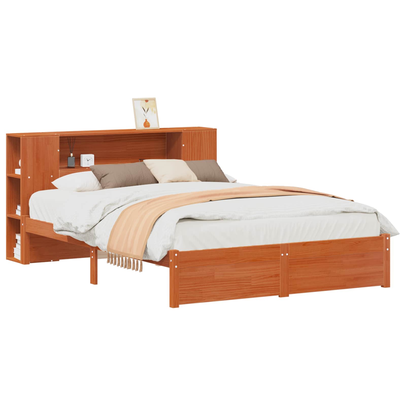 Bettgestell mit Aufbewahrungskopfteil 2 pcs Wachsbraun