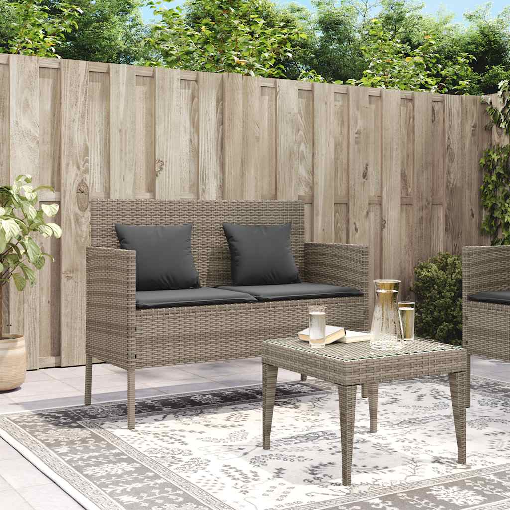 Gartenbank mit Kissen Schwarz Poly Rattan