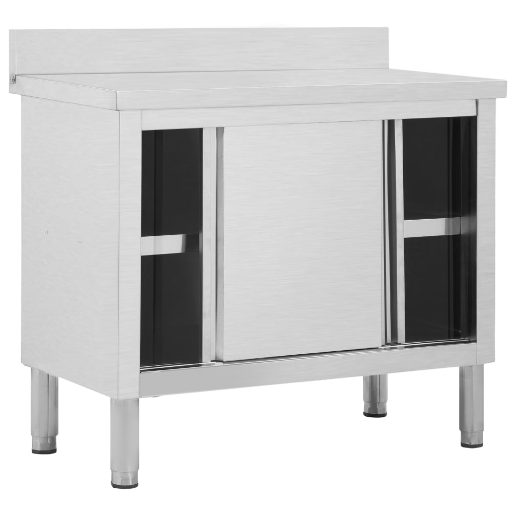 Arbeitsschränke mit Schiebetüren 2 Stk. 200x50x(95-97) cm Edelstahl
