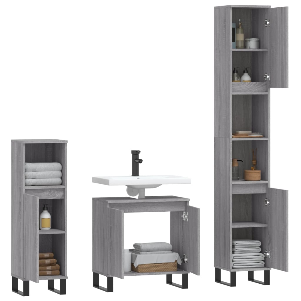 3-tlg. Badmöbel-Set Räuchereiche Holzwerkstoff