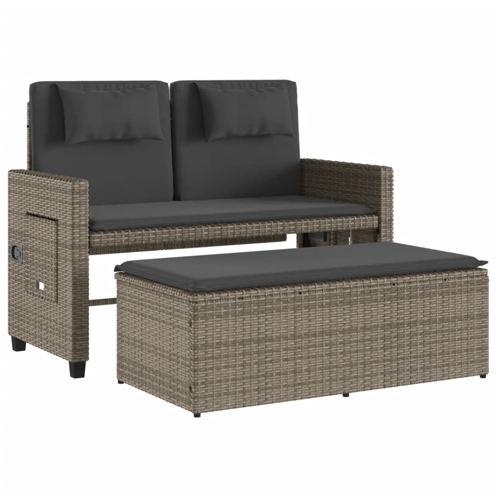 Gartenbank Verstellbar mit Kissen Schwarz Poly Rattan