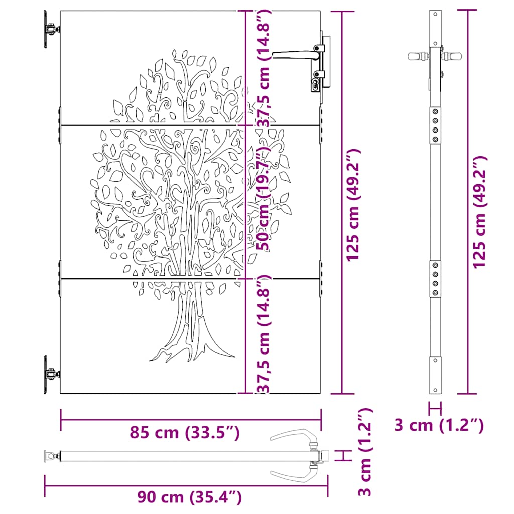 Gartentor 85x75 cm Cortenstahl Baum-Design