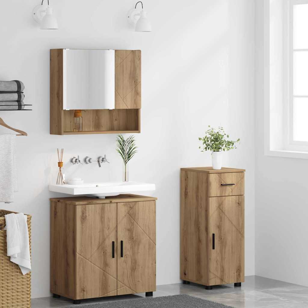 Badezimmermöbel-Set mit Tür 3 pcs Weiß Holzwerkstoff & Metall