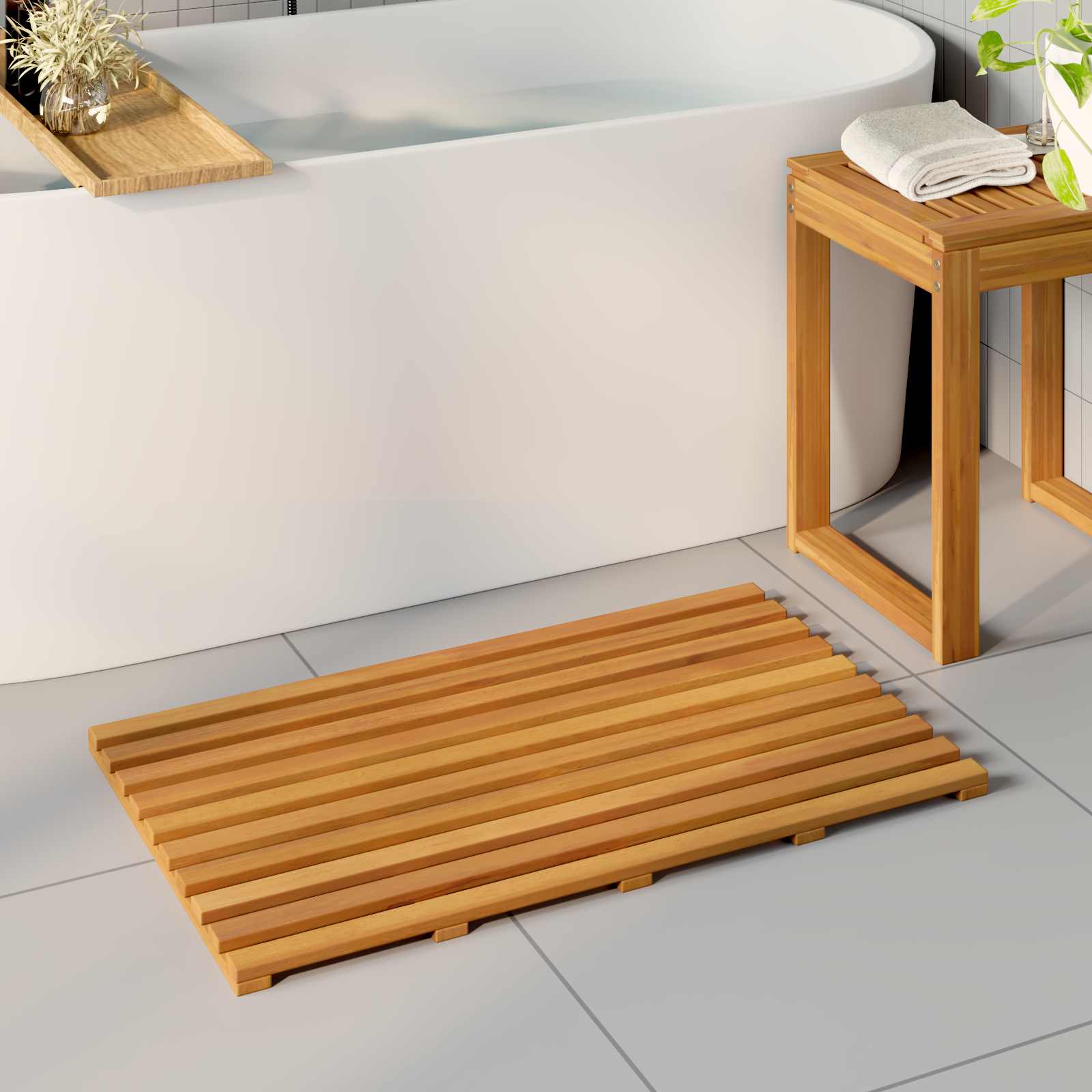 Badematte Uni Braun 56 x 37 x 2,5 cm Massives Akazienholz