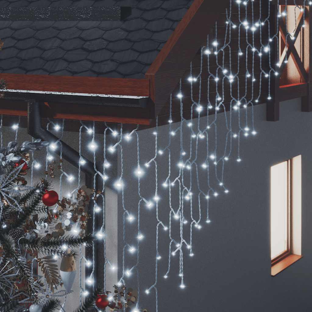 Lichtervorhang LED Eiszapfen 10 m 400 LED Warmweiß 8 Funktionen