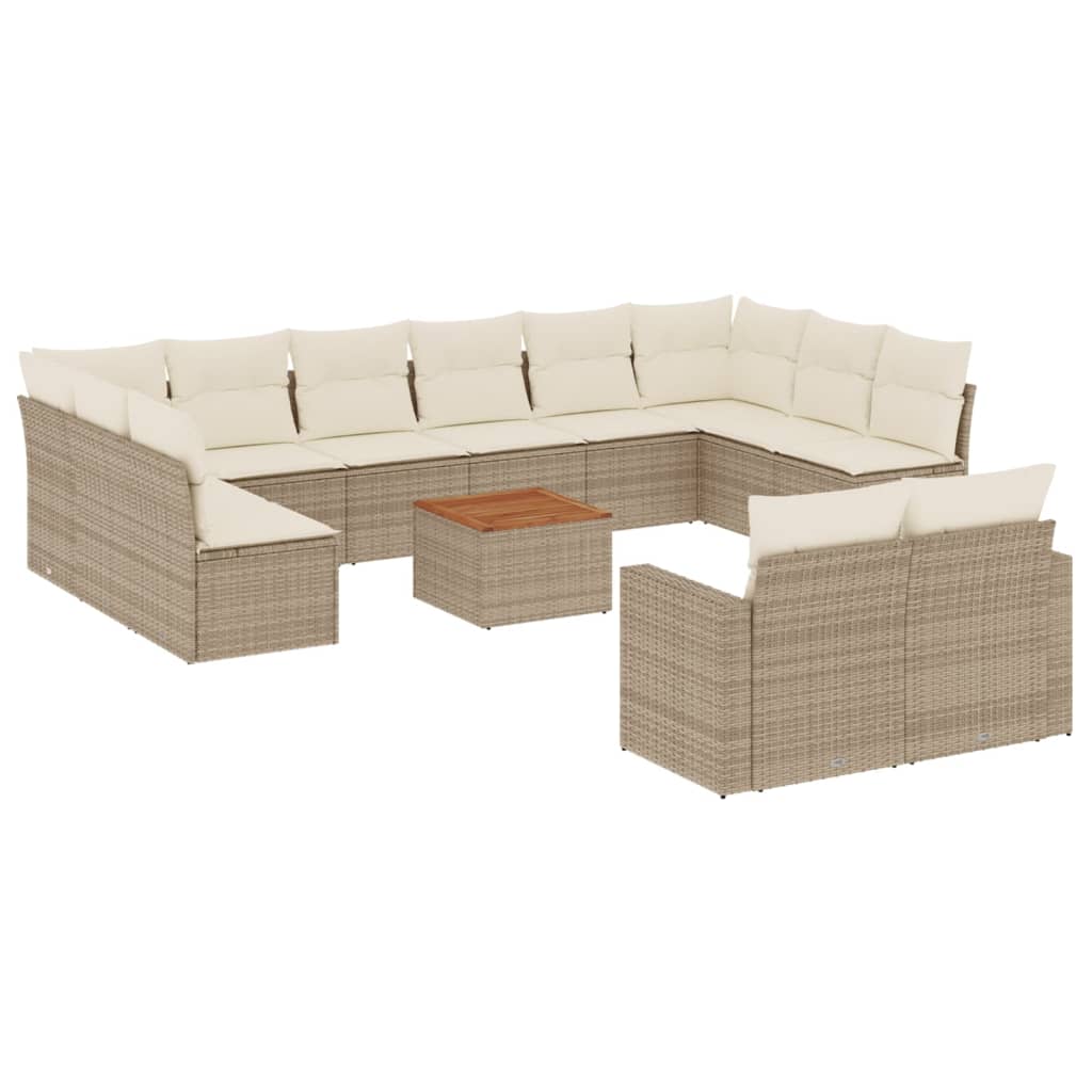 13-tlg. Garten-Sofagarnitur mit Kissen Schwarz Poly Rattan