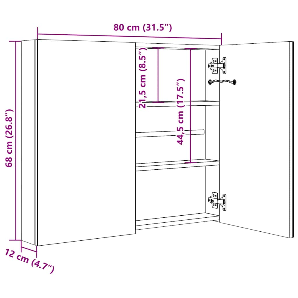 LED-Spiegelschrank fürs Bad Betongrau 80x12x68 cm