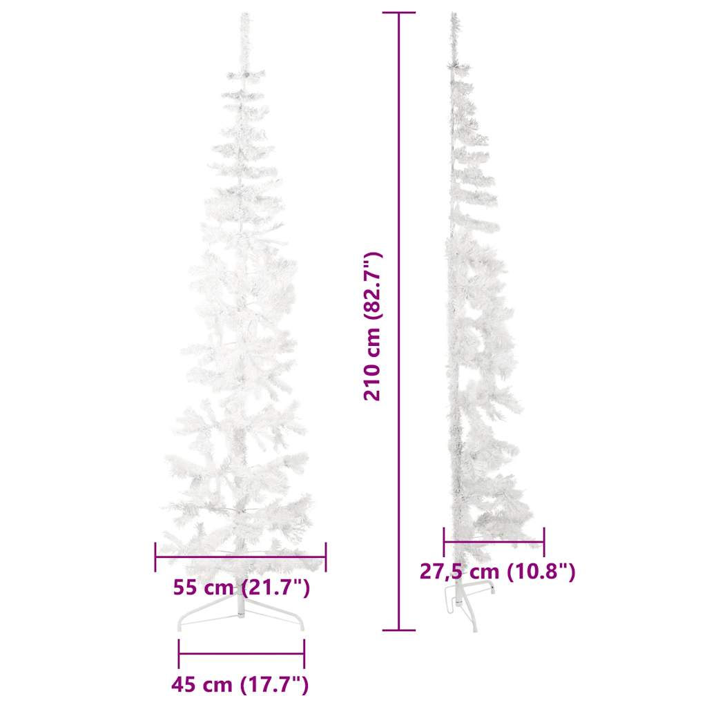 Künstlicher Halb-Weihnachtsbaum mit Ständer Schlank Weiß 180 cm