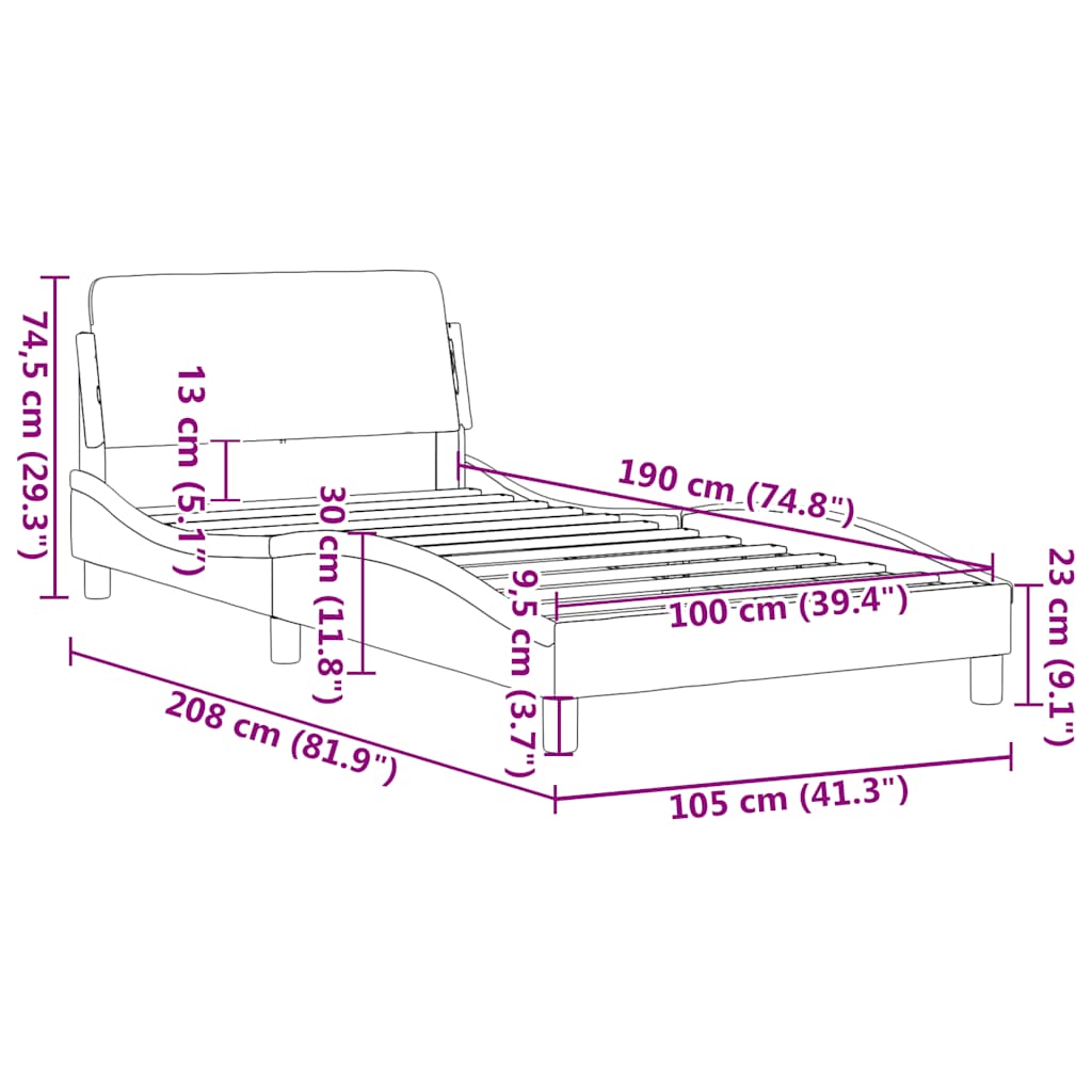 Bettgestell "Dover" Hellgrau 100x190 cm Samt