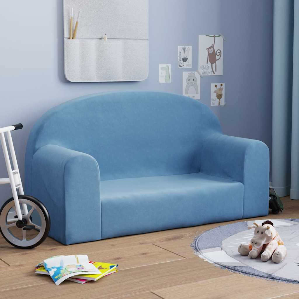 Kindersofa Hellgrau mit Sternen Weich Plüsch