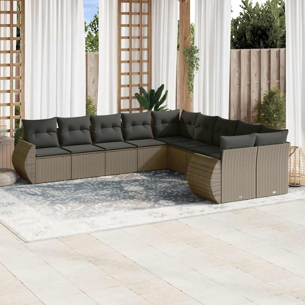 10-tlg. Garten-Sofagarnitur mit Kissen Schwarz Poly Rattan