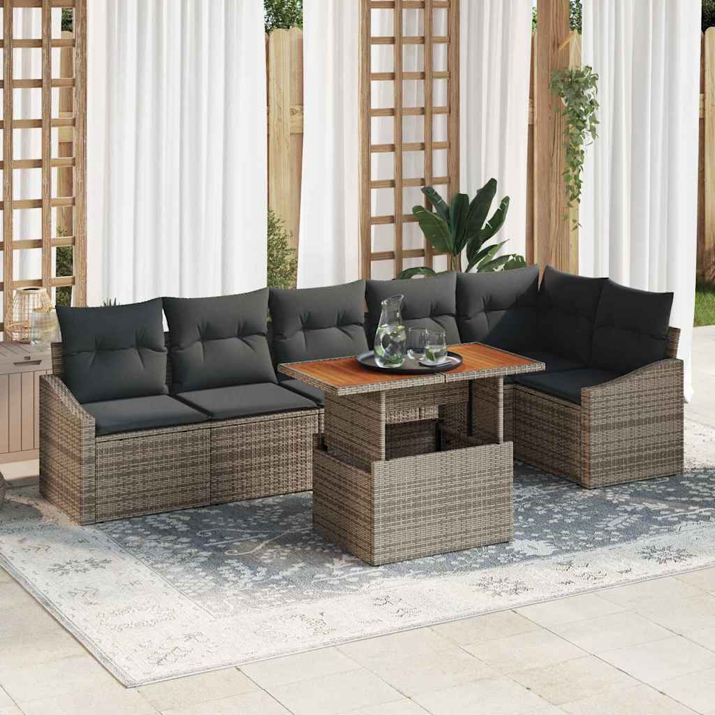 Garten Essgruppe mit Kissen 7 pcs Schwarz und Creme
