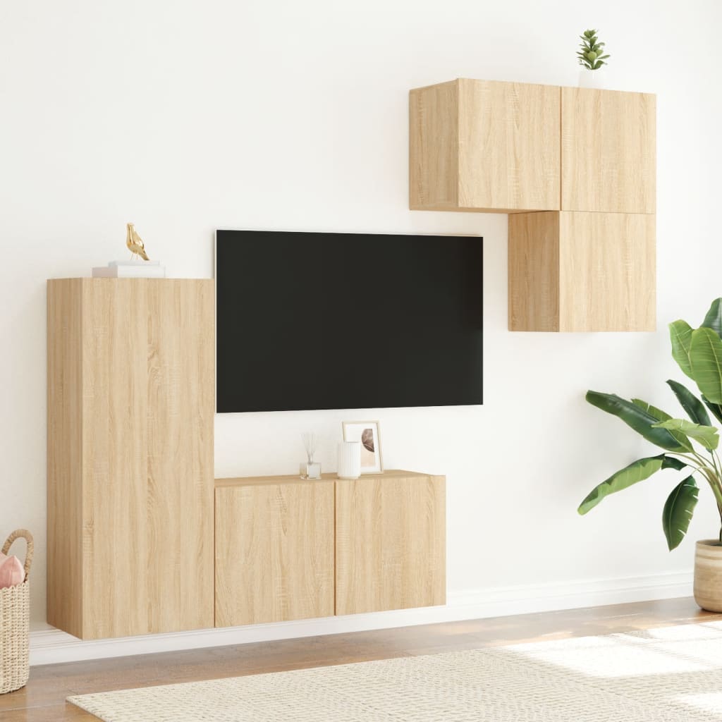 4-tlg. Wohnwand Weiß Holzwerkstoff