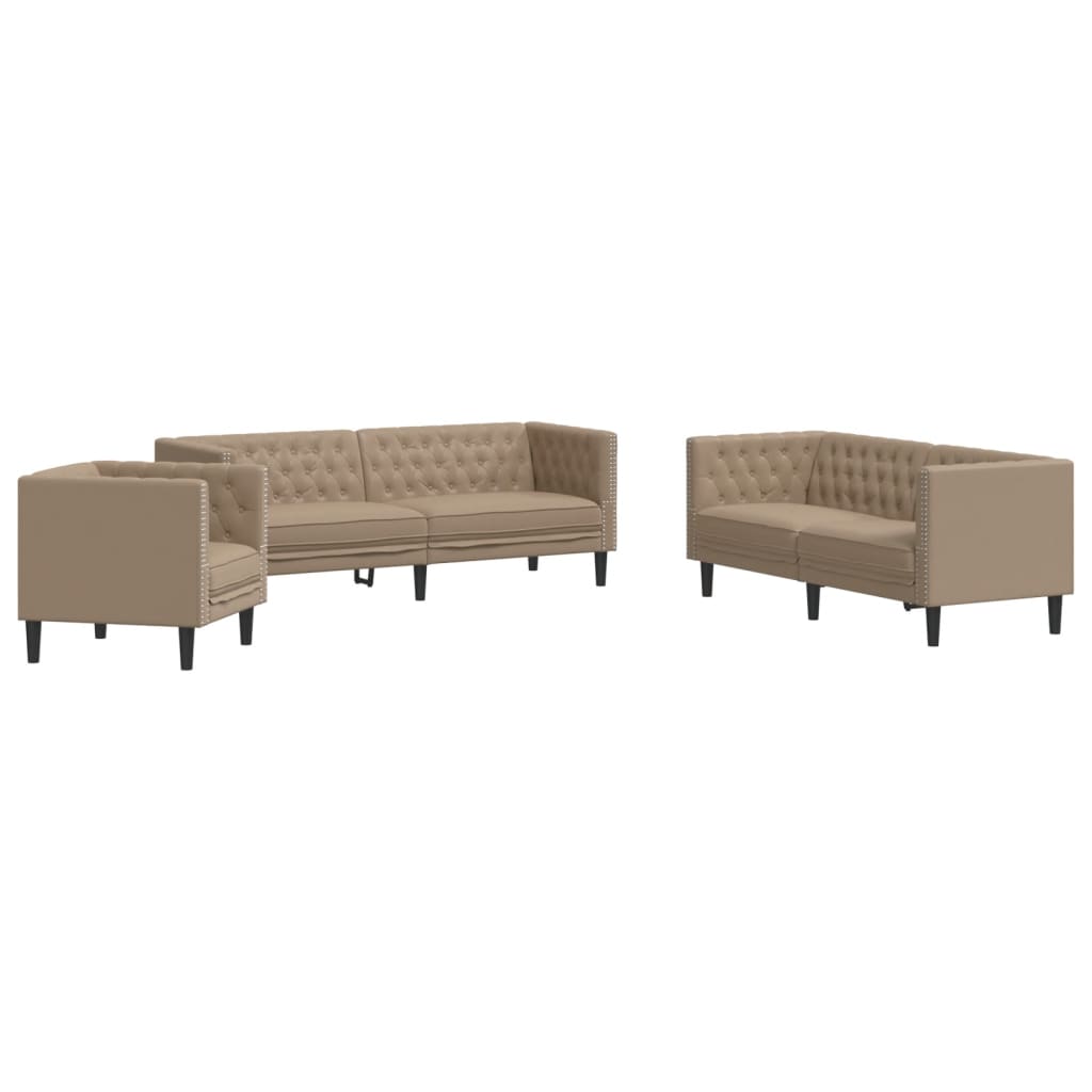 3-tlg. Chesterfield-Sofa-Set Schwarz Kunstleder