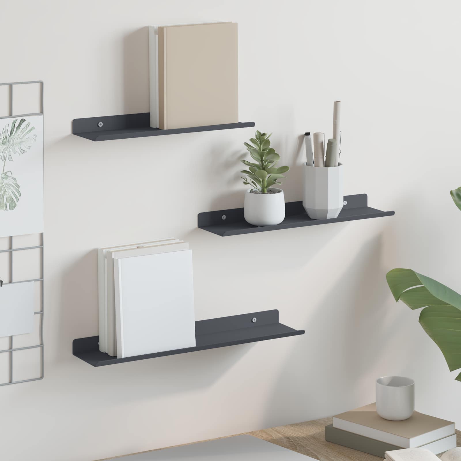Schwebendes Regal 3 pcs Schwarz 40 x 9 x 2,5 cm Stahl