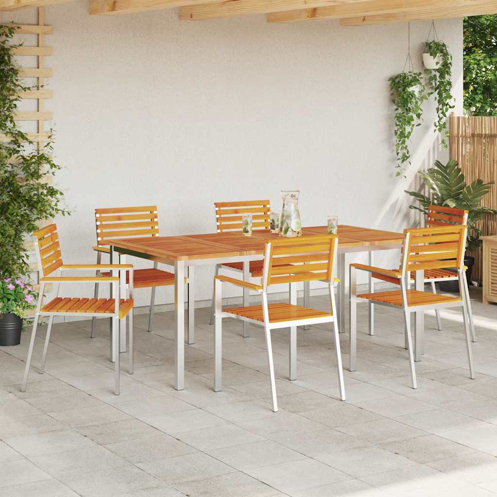 Gartenstuhl 6 pcs Massives Akazienholz und Edelstahl