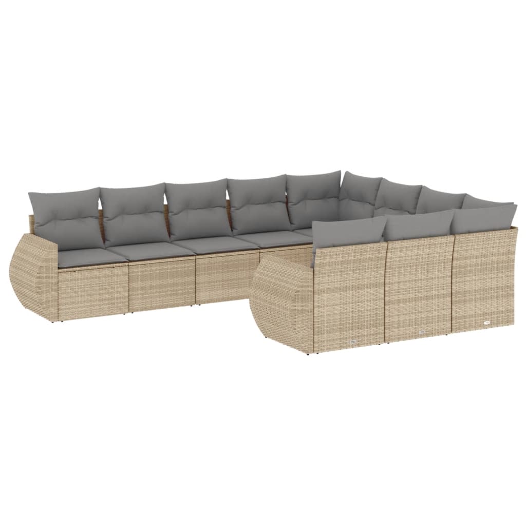 10-tlg. Garten-Sofagarnitur mit Kissen Schwarz Poly Rattan
