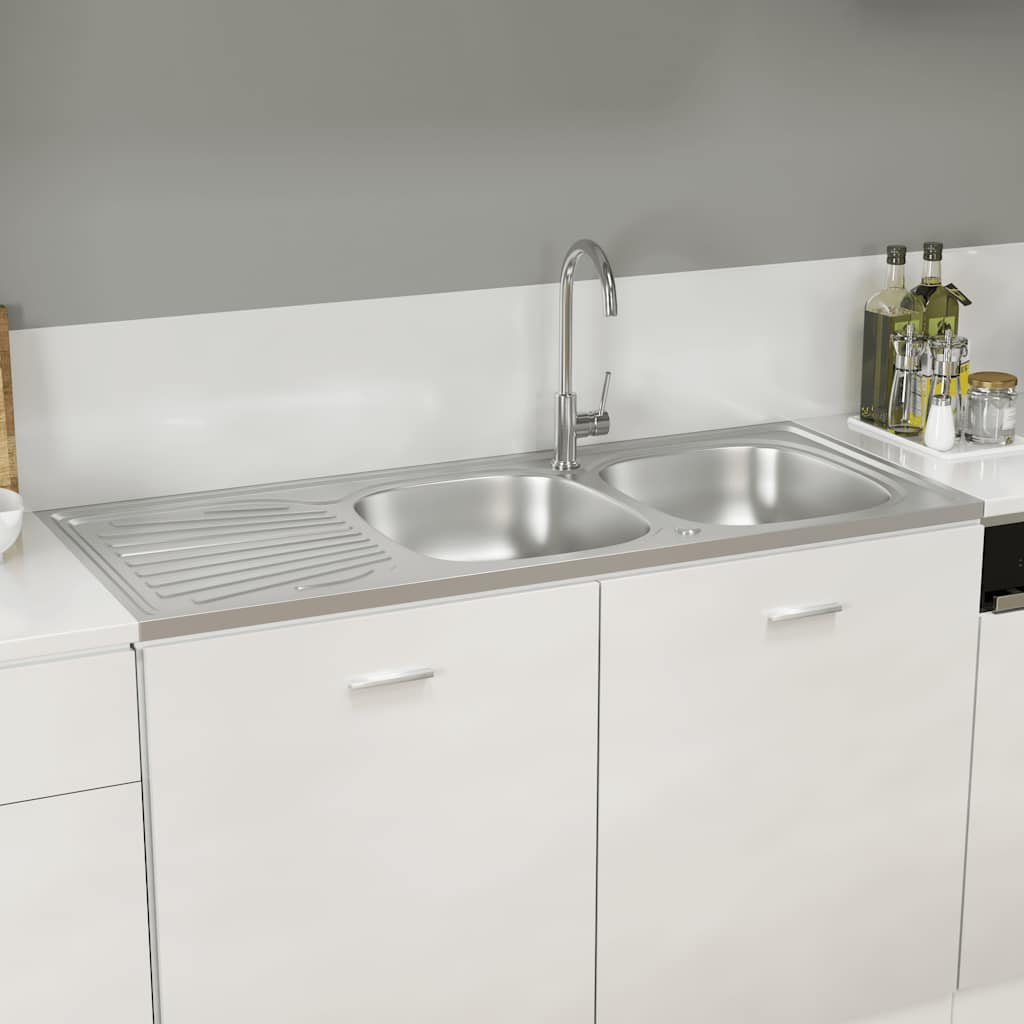 Doppelspüle Silbern 1200x500x155 mm Edelstahl