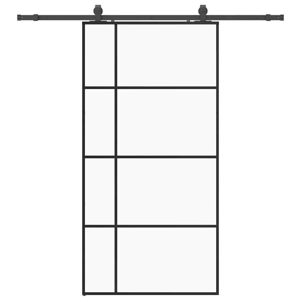 Schiebetür mit Beschlag Schwarz 76x205 cm ESG-Glas