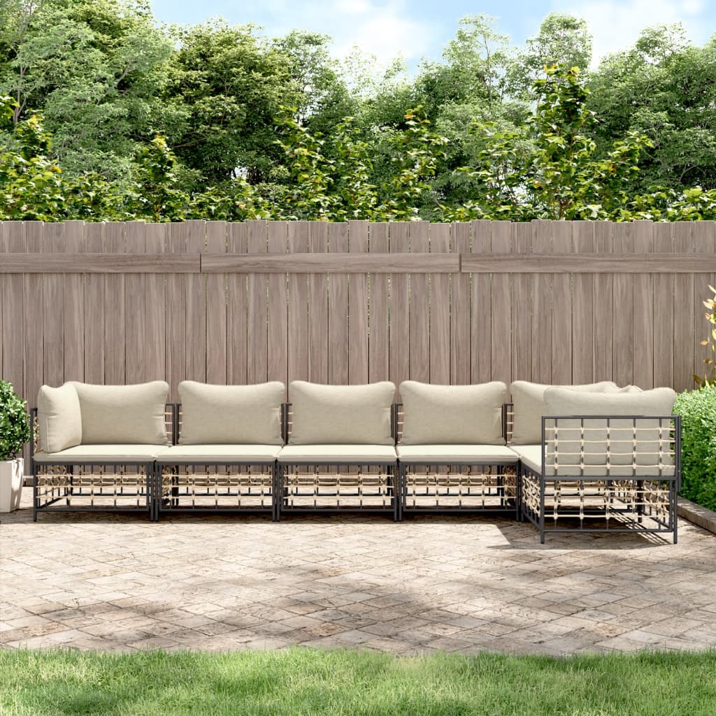 5-tlg. Garten-Lounge-Set mit Kissen Anthrazit Poly Rattan
