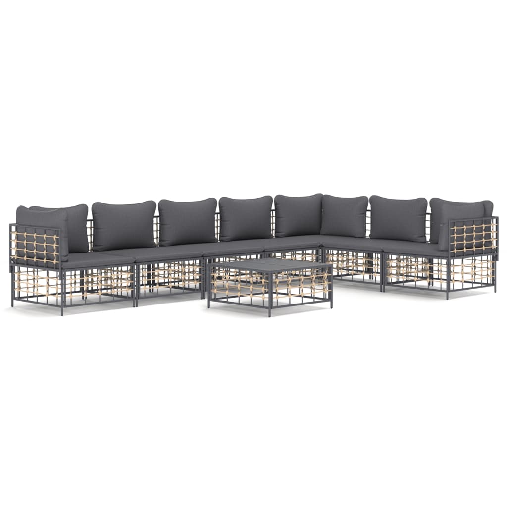 5-tlg. Garten-Lounge-Set mit Kissen Anthrazit Poly Rattan