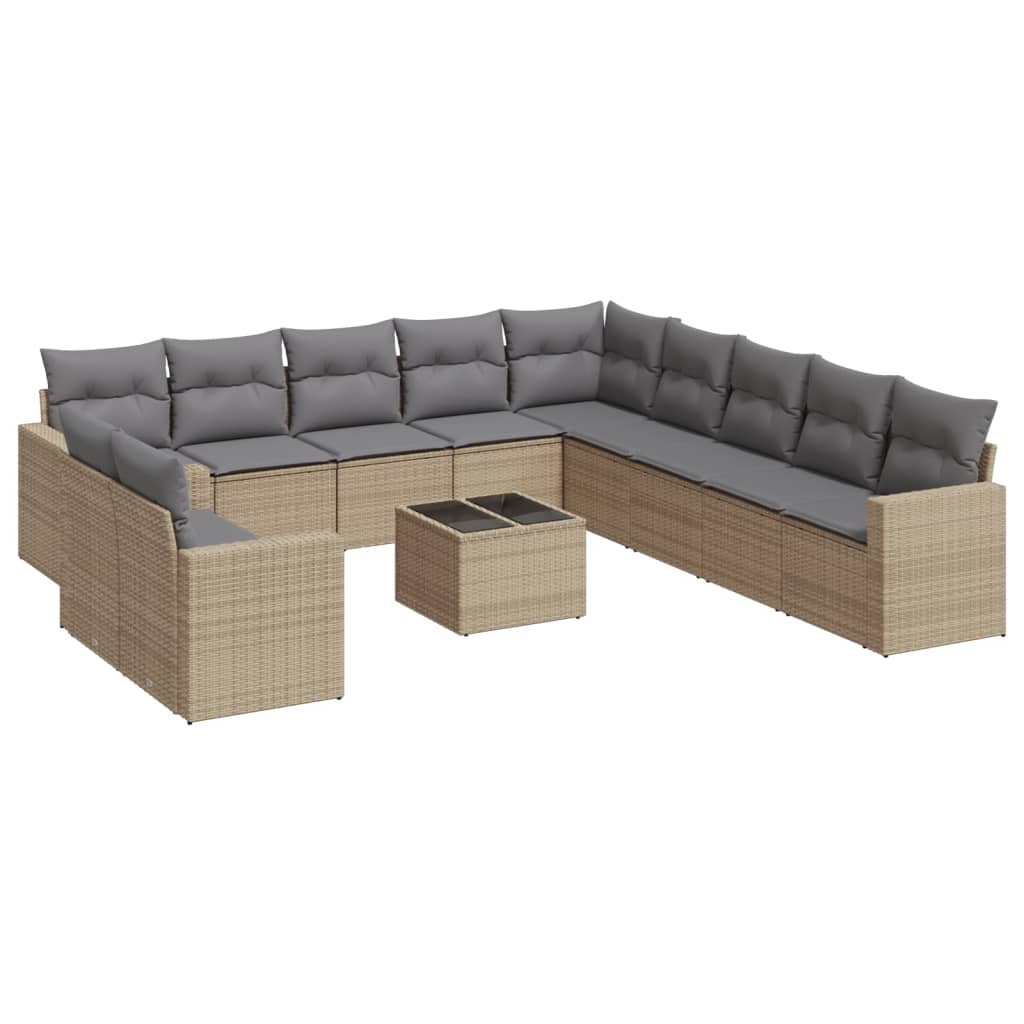 11-tlg. Garten-Sofagarnitur mit Kissen Schwarz Poly Rattan