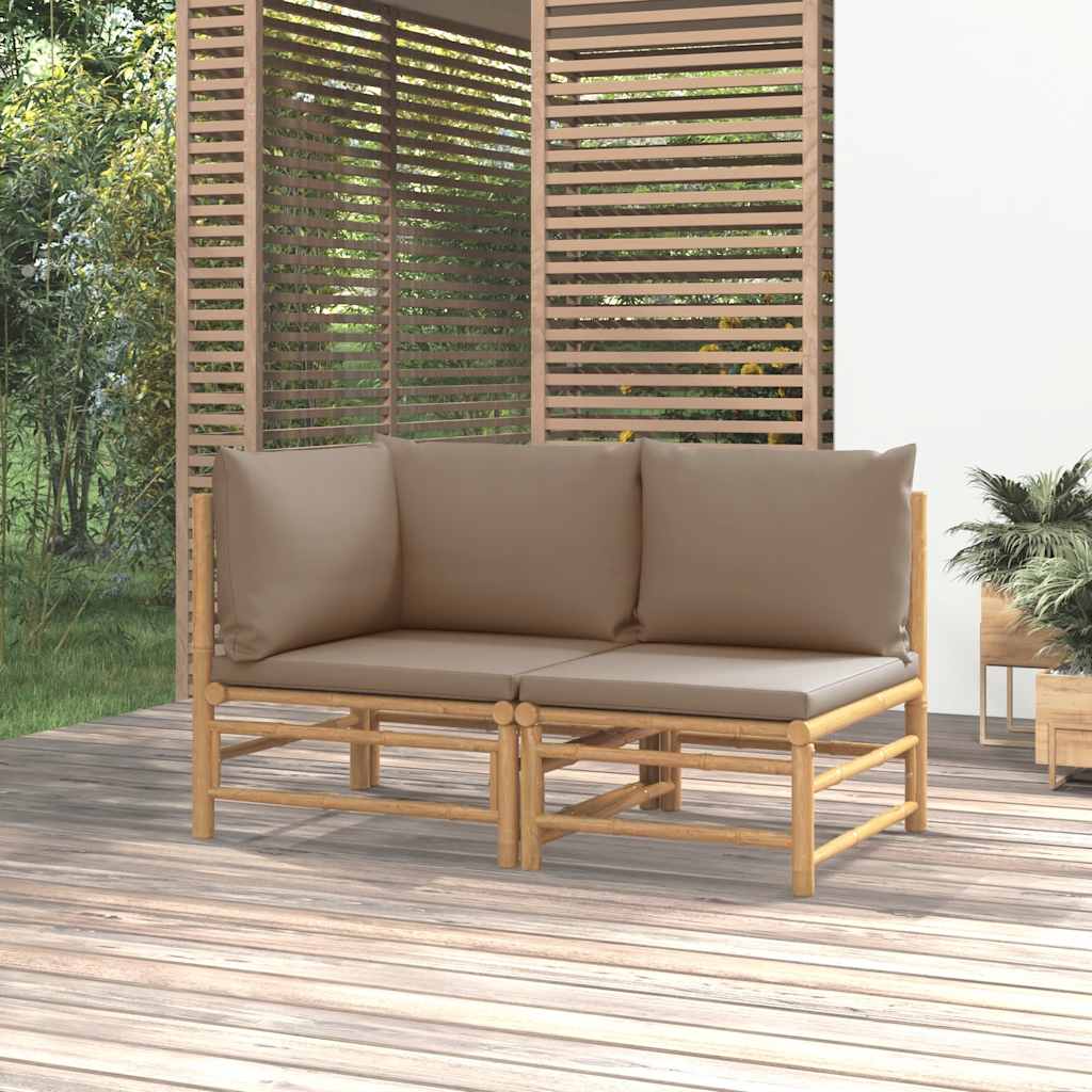 3-tlg. Garten-Lounge-Set mit Hellgrauen Kissen Bambus