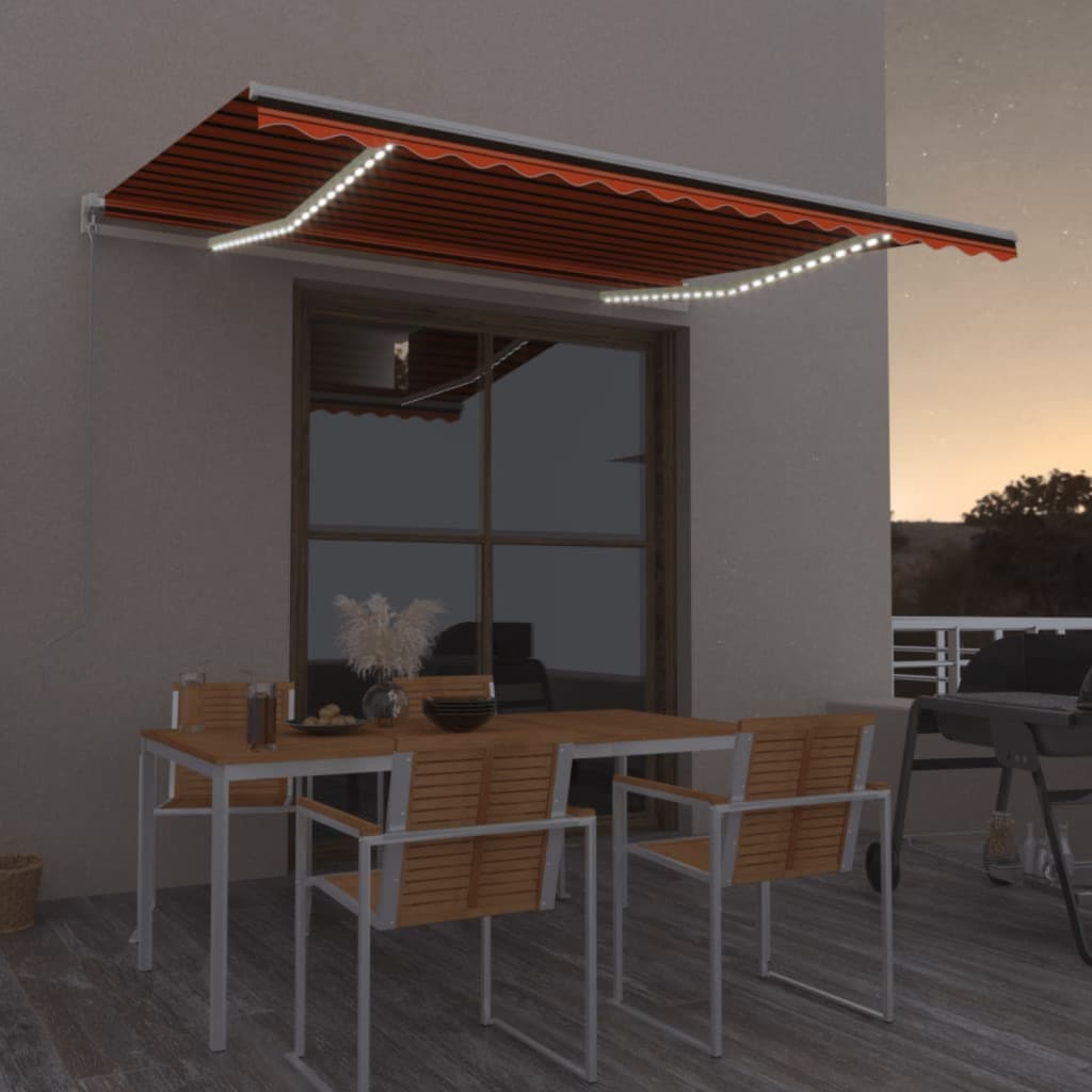 Markise Manuell Einziehbar mit LED 300x250 cm Blau und Weiß