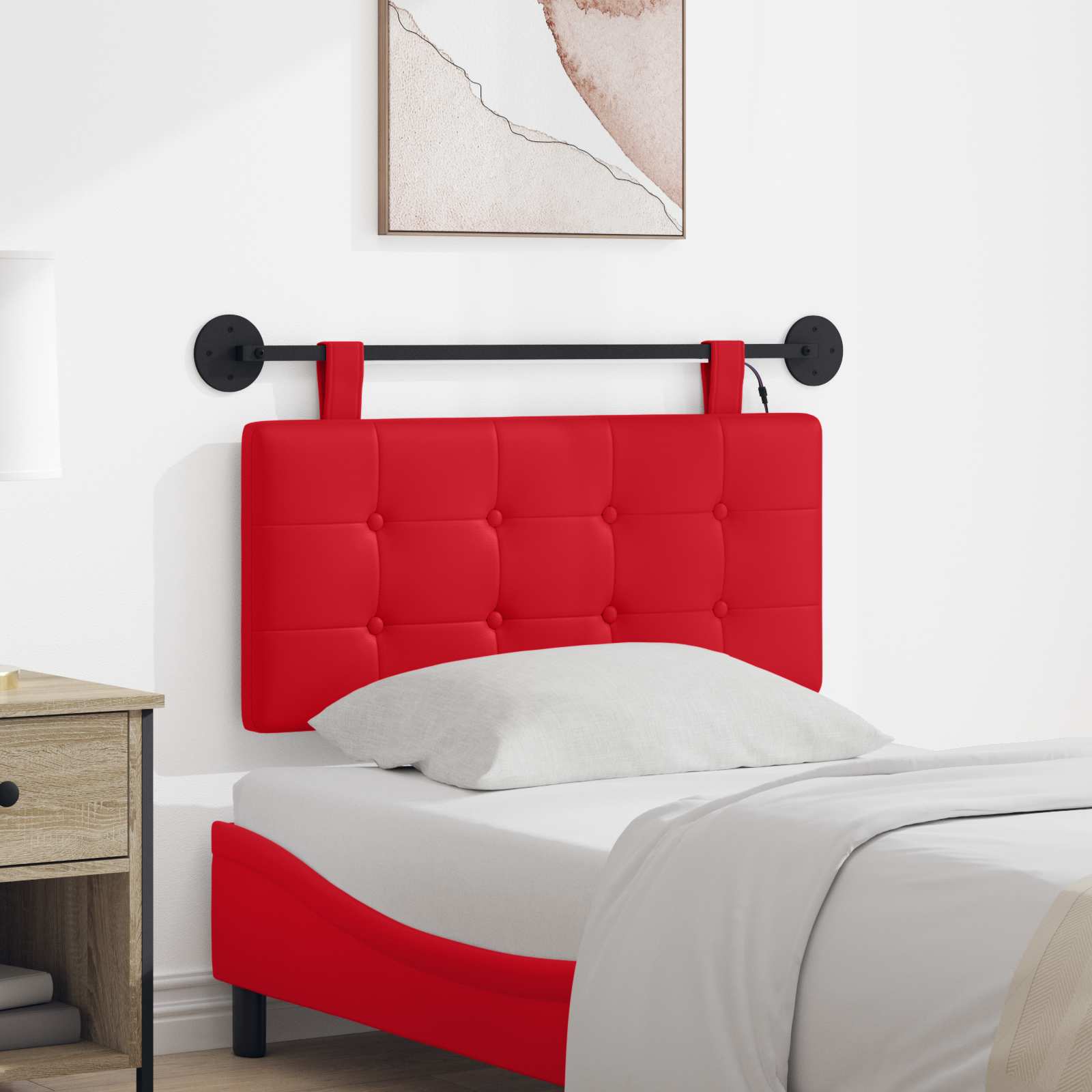Hängendes Kopfteil Mit LED Licht Creme Kunstleder