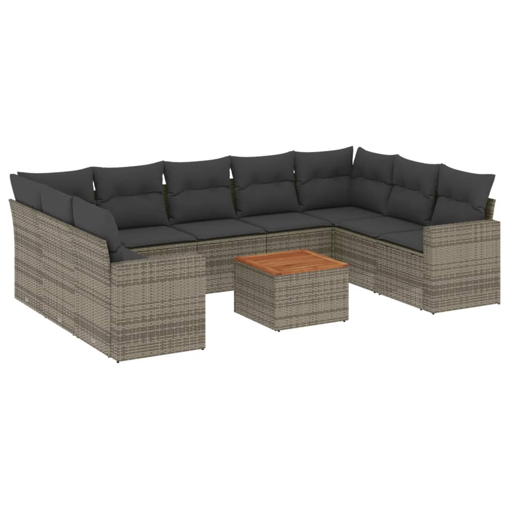 10-tlg. Garten-Sofagarnitur mit Kissen Schwarz Poly Rattan