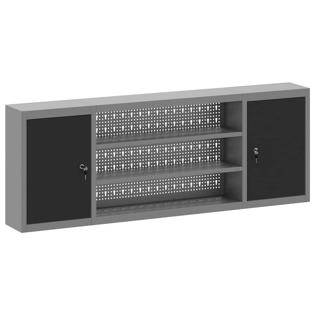 Werkzeugschrank mit Regal Schwarz und Grau 55 x 55 x 55 cm