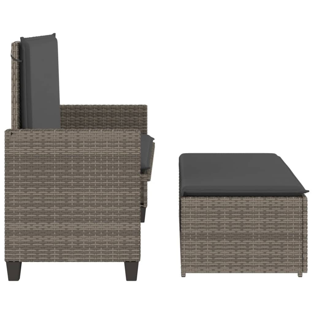 Gartenbank mit Kissen und Hocker Schwarz Poly Rattan