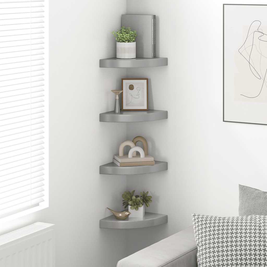 Schwebende Eckregale 2 Stk. Hochglanz-Weiß 25x25x3,8 cm MDF