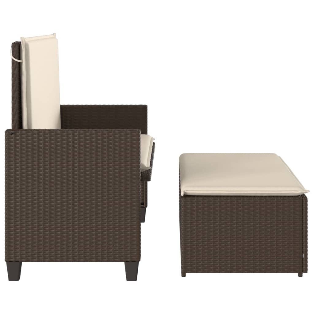 Gartenbank mit Kissen und Hocker Schwarz Poly Rattan