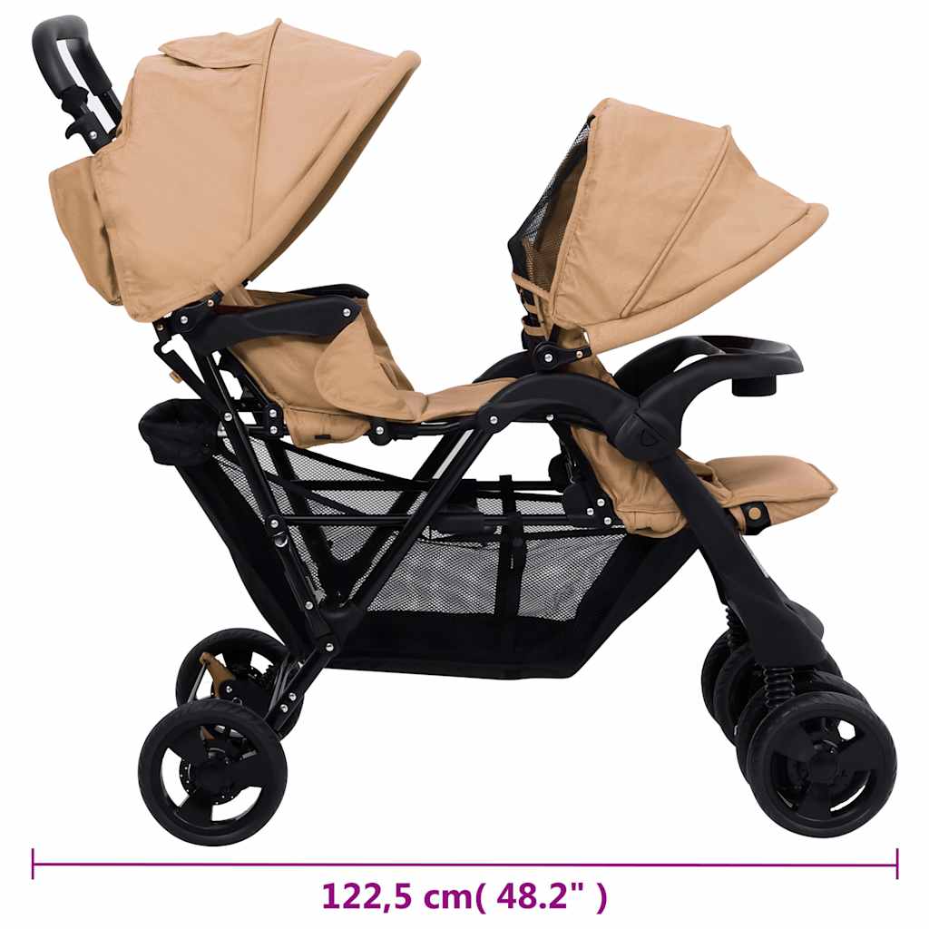 Tandem-Zwillingskinderwagen Dunkelgrau Stahl