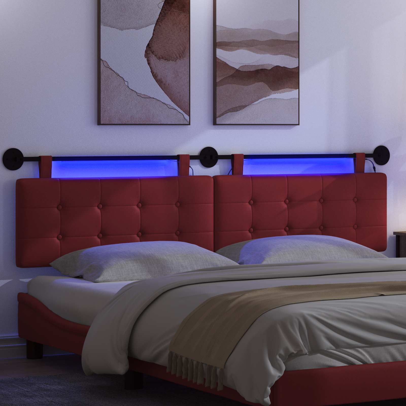Hängendes Kopfteil Mit LED Licht Creme Kunstleder